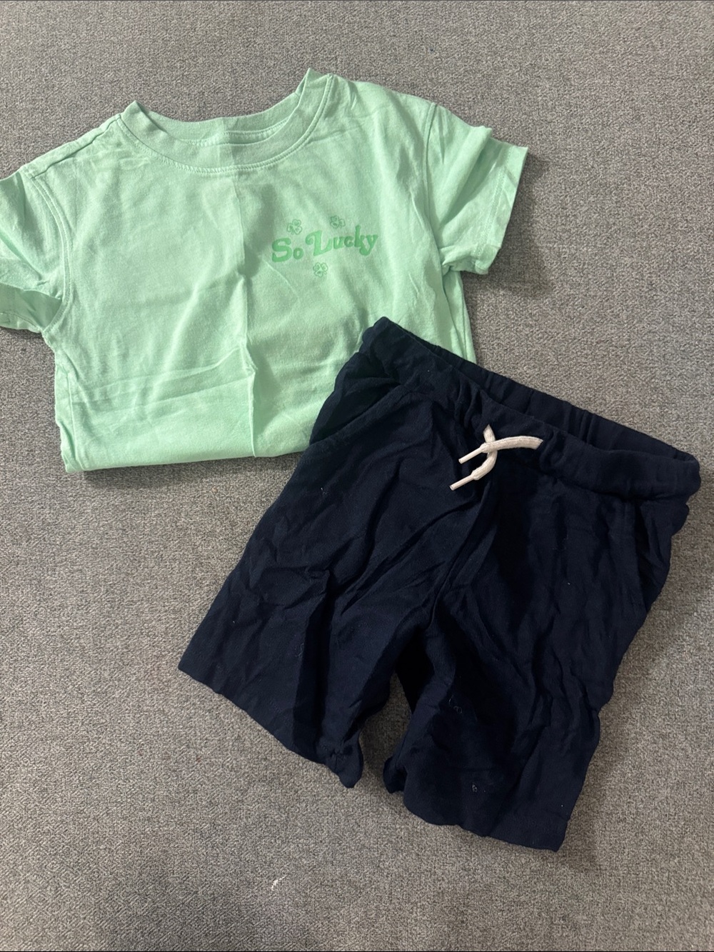 5/$15- Mint Green "So Lucky" Tee with Navy Drawstring Shorts